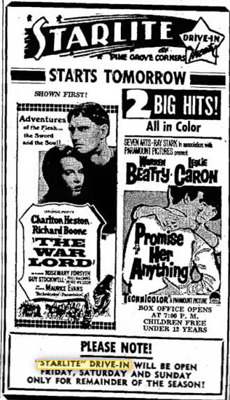 Starlite Drive-In Theatre - 1966 Ad
